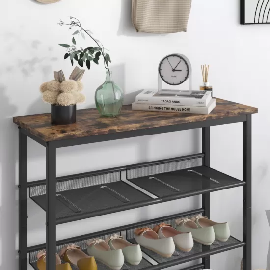 Industrial shoe rack, adjustable country style 5-layer shoe rack storage rack, with 4 mesh shelves, suitable for entrance, living room, bedroom and porch Industrial shoe rack, adjustable country style 5-layer shoe rack storage rack, with 4 mesh shelves, suitable for entrance, living room, bedroom and porch