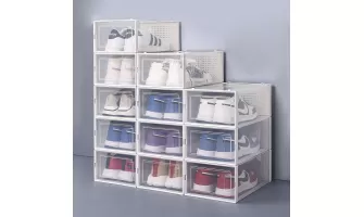 12 Clear Plastic Shoe Storage Boxes - Stackable & Transparent Home Organizer