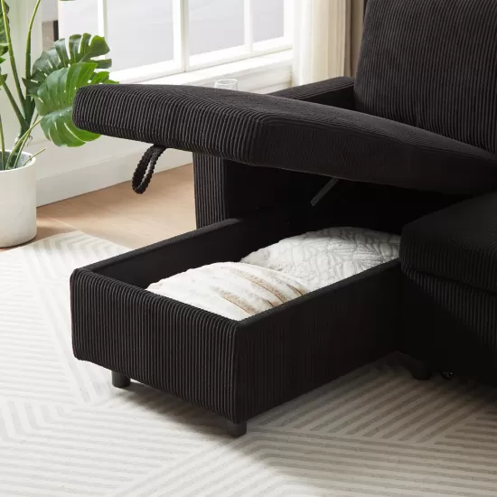 FX78.7 Inch Comfortable Corduroy L-Shaped Combo Sofa Bed, Living Room Furniture Set for Tight Spaces, Reversible Sleeper Combo Sofa with Pullout Bed, Reversible Sofa Bed for Living Room, W1926S00010 FX78.7 Inch Comfortable Corduroy L-Shaped Combo Sofa Bed, Living Room Furniture Set for Tight Spaces, Reversible Sleeper Combo Sofa with Pullout Bed, Reversible Sofa Bed for Living Room, W1926S00010