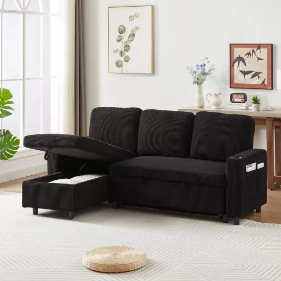 FX78.7 Inch Comfortable Corduroy L-Shaped Combo Sofa Bed, Living Room Furniture Set for Tight Spaces, Reversible Sleeper Combo Sofa with Pullout Bed, Reversible Sofa Bed for Living Room, W1926S00010 FX78.7 Inch Comfortable Corduroy L-Shaped Combo Sofa Bed, Living Room Furniture Set for Tight Spaces, Reversible Sleeper Combo Sofa with Pullout Bed, Reversible Sofa Bed for Living Room, W1926S00010