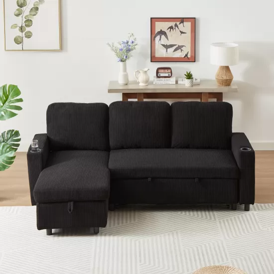 FX78.7 Inch Comfortable Corduroy L-Shaped Combo Sofa Bed, Living Room Furniture Set for Tight Spaces, Reversible Sleeper Combo Sofa with Pullout Bed, Reversible Sofa Bed for Living Room, W1926S00010 FX78.7 Inch Comfortable Corduroy L-Shaped Combo Sofa Bed, Living Room Furniture Set for Tight Spaces, Reversible Sleeper Combo Sofa with Pullout Bed, Reversible Sofa Bed for Living Room, W1926S00010