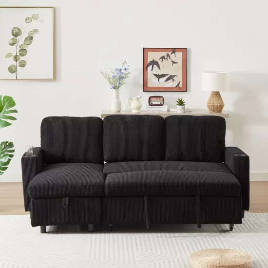 FX78.7 Inch Comfortable Corduroy L-Shaped Combo Sofa Bed, Living Room Furniture Set for Tight Spaces, Reversible Sleeper Combo Sofa with Pullout Bed, Reversible Sofa Bed for Living Room, W1926S00010 FX78.7 Inch Comfortable Corduroy L-Shaped Combo Sofa Bed, Living Room Furniture Set for Tight Spaces, Reversible Sleeper Combo Sofa with Pullout Bed, Reversible Sofa Bed for Living Room, W1926S00010