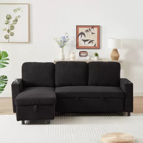 FX78.7 Inch Comfortable Corduroy L-Shaped Combo Sofa Bed, Living Room Furniture Set for Tight Spaces, Reversible Sleeper Combo Sofa with Pullout Bed, Reversible Sofa Bed for Living Room, W1926S00010 FX78.7 Inch Comfortable Corduroy L-Shaped Combo Sofa Bed, Living Room Furniture Set for Tight Spaces, Reversible Sleeper Combo Sofa with Pullout Bed, Reversible Sofa Bed for Living Room, W1926S00010