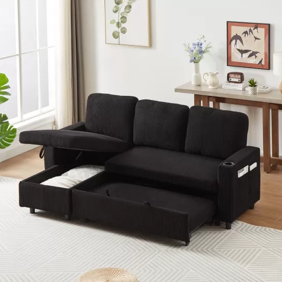 FX78.7 Inch Comfortable Corduroy L-Shaped Combo Sofa Bed, Living Room Furniture Set for Tight Spaces, Reversible Sleeper Combo Sofa with Pullout Bed, Reversible Sofa Bed for Living Room, W1926S00010 FX78.7 Inch Comfortable Corduroy L-Shaped Combo Sofa Bed, Living Room Furniture Set for Tight Spaces, Reversible Sleeper Combo Sofa with Pullout Bed, Reversible Sofa Bed for Living Room, W1926S00010
