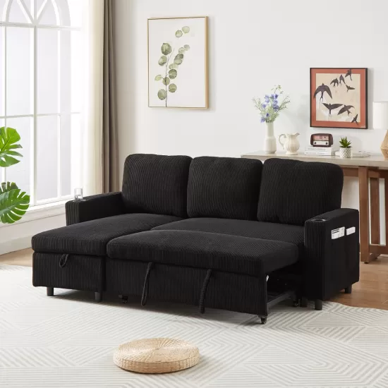FX78.7 Inch Comfortable Corduroy L-Shaped Combo Sofa Bed, Living Room Furniture Set for Tight Spaces, Reversible Sleeper Combo Sofa with Pullout Bed, Reversible Sofa Bed for Living Room, W1926S00010 FX78.7 Inch Comfortable Corduroy L-Shaped Combo Sofa Bed, Living Room Furniture Set for Tight Spaces, Reversible Sleeper Combo Sofa with Pullout Bed, Reversible Sofa Bed for Living Room, W1926S00010