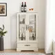 Glass Cabinet Lighted Glass Cabinet Curio Display Cabinet with Adjustable Glass Shelves 2 Doors and 1 drawer Cabinet Bulb Included White Glass Cabinet Lighted Glass Cabinet Curio Display Cabinet with Adjustable Glass Shelves 2 Doors and 1 drawer Cabinet Bulb Included White