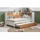 L-Shaped Bed Frame with Trundle and and Bookcase,Corner Bed Wooden Captain Bed with Led Downlight and USB Port for Small Room,Bedroom, Guest Room, Twin Size, Walnut and White L-Shaped Bed Frame with Trundle and and Bookcase,Corner Bed Wooden Captain Bed with Led Downlight and USB Port for Small Room,Bedroom, Guest Room, Twin Size, Walnut and White