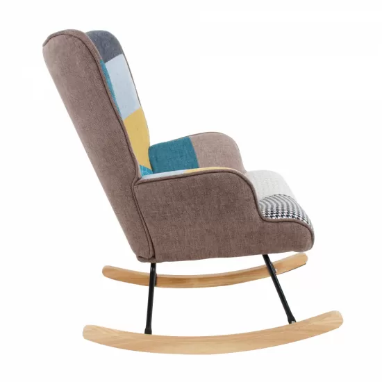 Rocking Chair with ottoman, Mid Century Fabric Rocker Chair with Wood Legs and Patchwork Linen for Livingroom Bedroom Rocking Chair with ottoman, Mid Century Fabric Rocker Chair with Wood Legs and Patchwork Linen for Livingroom Bedroom
