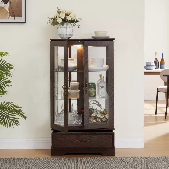 Glass Cabinet Lighted Glass Cabinet Curio Display Cabinet with Adjustable Glass Shelves 2 Doors and 1 drawer Cabinet Bulb Included Cherry Glass Cabinet Lighted Glass Cabinet Curio Display Cabinet with Adjustable Glass Shelves 2 Doors and 1 drawer Cabinet Bulb Included Cherry