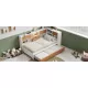 L-Shaped Bed Frame with Trundle and and Bookcase,Corner Bed Wooden Captain Bed with Led Downlight and USB Port for Small Room,Bedroom, Guest Room, Twin Size, Walnut and White L-Shaped Bed Frame with Trundle and and Bookcase,Corner Bed Wooden Captain Bed with Led Downlight and USB Port for Small Room,Bedroom, Guest Room, Twin Size, Walnut and White