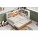 L-Shaped Bed Frame with Trundle and and Bookcase,Corner Bed Wooden Captain Bed with Led Downlight and USB Port for Small Room,Bedroom, Guest Room, Twin Size, Walnut and White L-Shaped Bed Frame with Trundle and and Bookcase,Corner Bed Wooden Captain Bed with Led Downlight and USB Port for Small Room,Bedroom, Guest Room, Twin Size, Walnut and White