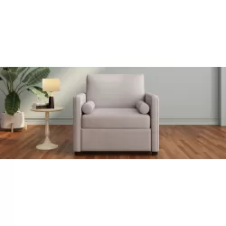 3 in 1 Convertible Sleeper Chair with Adjustable Backrest, Lounger Chair Turns Into Bed, Single Bed for Living Room, Linen, Tan