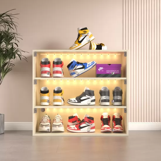 Off white LED light shoe box three layers with glass doors Off white LED light shoe box three layers with glass doors