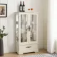 Glass Cabinet Lighted Glass Cabinet Curio Display Cabinet with Adjustable Glass Shelves 2 Doors and 1 drawer Cabinet Bulb Included White Glass Cabinet Lighted Glass Cabinet Curio Display Cabinet with Adjustable Glass Shelves 2 Doors and 1 drawer Cabinet Bulb Included White