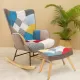 Rocking Chair with ottoman, Mid Century Fabric Rocker Chair with Wood Legs and Patchwork Linen for Livingroom Bedroom Rocking Chair with ottoman, Mid Century Fabric Rocker Chair with Wood Legs and Patchwork Linen for Livingroom Bedroom