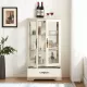 Glass Cabinet Lighted Glass Cabinet Curio Display Cabinet with Adjustable Glass Shelves 2 Doors and 1 drawer Cabinet Bulb Included White Glass Cabinet Lighted Glass Cabinet Curio Display Cabinet with Adjustable Glass Shelves 2 Doors and 1 drawer Cabinet Bulb Included White
