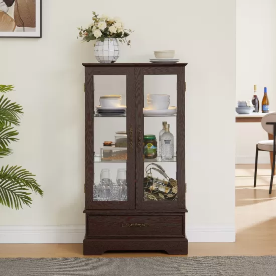 Glass Cabinet Lighted Glass Cabinet Curio Display Cabinet with Adjustable Glass Shelves 2 Doors and 1 drawer Cabinet Bulb Included Cherry Glass Cabinet Lighted Glass Cabinet Curio Display Cabinet with Adjustable Glass Shelves 2 Doors and 1 drawer Cabinet Bulb Included Cherry