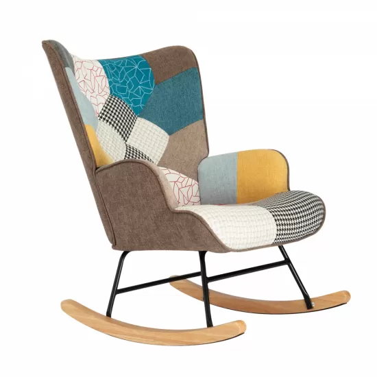Rocking Chair with ottoman, Mid Century Fabric Rocker Chair with Wood Legs and Patchwork Linen for Livingroom Bedroom Rocking Chair with ottoman, Mid Century Fabric Rocker Chair with Wood Legs and Patchwork Linen for Livingroom Bedroom