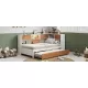 L-Shaped Bed Frame with Trundle and and Bookcase,Corner Bed Wooden Captain Bed with Led Downlight and USB Port for Small Room,Bedroom, Guest Room, Twin Size, Walnut and White L-Shaped Bed Frame with Trundle and and Bookcase,Corner Bed Wooden Captain Bed with Led Downlight and USB Port for Small Room,Bedroom, Guest Room, Twin Size, Walnut and White