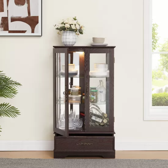 Glass Cabinet Lighted Glass Cabinet Curio Display Cabinet with Adjustable Glass Shelves 2 Doors and 1 drawer Cabinet Bulb Included Cherry Glass Cabinet Lighted Glass Cabinet Curio Display Cabinet with Adjustable Glass Shelves 2 Doors and 1 drawer Cabinet Bulb Included Cherry