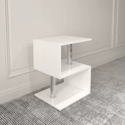 3 Tier S-Shaped End Table,High Gloss Side Table With Open Storage Shelf And USB Power Supply,White LED Coffee Table for Living Room,Bedroom. 3 Tier S-Shaped End Table,High Gloss Side Table With Open Storage Shelf And USB Power Supply,White LED Coffee Table for Living Room,Bedroom.