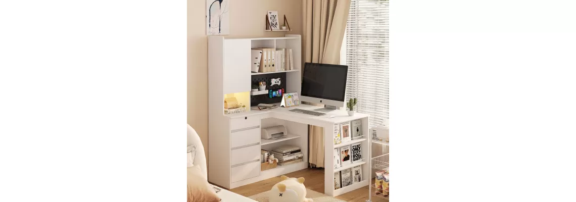 Enhance Your Workspace with the Modern L-Shaped Desk with Charger, Bookshelf & LED Light   
Enhance Your Workspace with the Modern L-Shaped Desk with Charger, Bookshelf & LED Light
