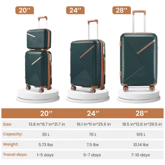 Luggage Sets 4 Piece(14/20/24/28), Expandable Lightweight Suitcase with 4 Double 360 Degrees Mute Spinner Wheels PP Materials Durable TSA Lock Travel Luggage Luggage Sets 4 Piece(14/20/24/28), Expandable Lightweight Suitcase with 4 Double 360 Degrees Mute Spinner Wheels PP Materials Durable TSA Lock Travel Luggage