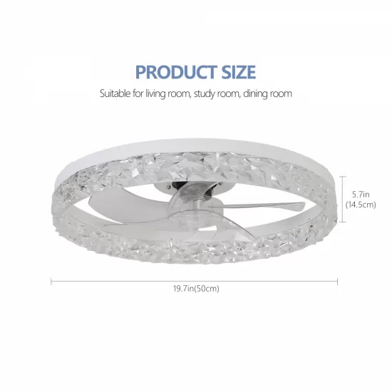Modern Acrylic Ceiling Fan Light with Remote Control, Dimmable LED Chandelier, 6-Speed Adjustable, Quiet Motor, Flush Mount Design for Living Room, Bedroom, Dining Room Modern Acrylic Ceiling Fan Light with Remote Control, Dimmable LED Chandelier, 6-Speed Adjustable, Quiet Motor, Flush Mount Design for Living Room, Bedroom, Dining Room