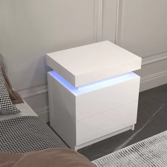 Modern white Nightstand With 2 Storage Drawers,Led Lights, End Table For Bedroom Furniture Modern white Nightstand With 2 Storage Drawers,Led Lights, End Table For Bedroom Furniture