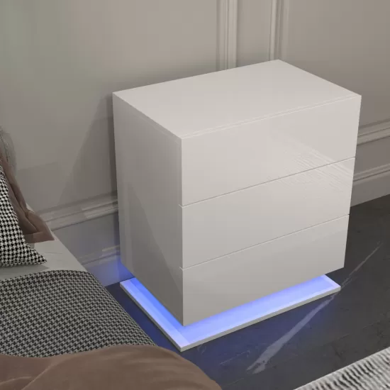 LED Nightstand with 3 drawers,White bedside Table ,Modern End Side Table for Bedroom LED Nightstand with 3 drawers,White bedside Table ,Modern End Side Table for Bedroom