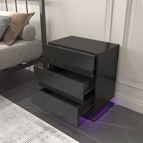 Nightstand with 3 Storage Drawers,Led Lights, End Table for Bedroom Furniture Nightstand with 3 Storage Drawers,Led Lights, End Table for Bedroom Furniture