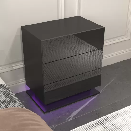 Nightstand with 3 Storage Drawers,Led Lights, End Table for Bedroom Furniture Nightstand with 3 Storage Drawers,Led Lights, End Table for Bedroom Furniture