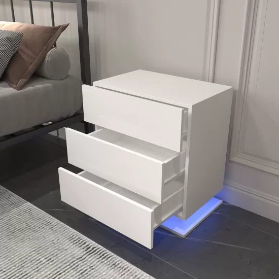 LED Nightstand with 3 drawers,White bedside Table ,Modern End Side Table for Bedroom LED Nightstand with 3 drawers,White bedside Table ,Modern End Side Table for Bedroom