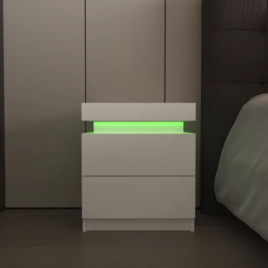 Modern white Nightstand With 2 Storage Drawers,Led Lights, End Table For Bedroom Furniture Modern white Nightstand With 2 Storage Drawers,Led Lights, End Table For Bedroom Furniture