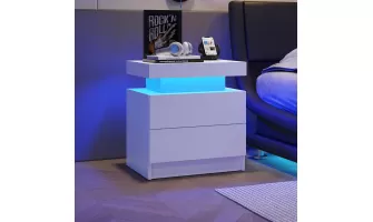 Modern White Nightstand with LED Lights: Stylish and Functional Bedroom Addition for $79.63