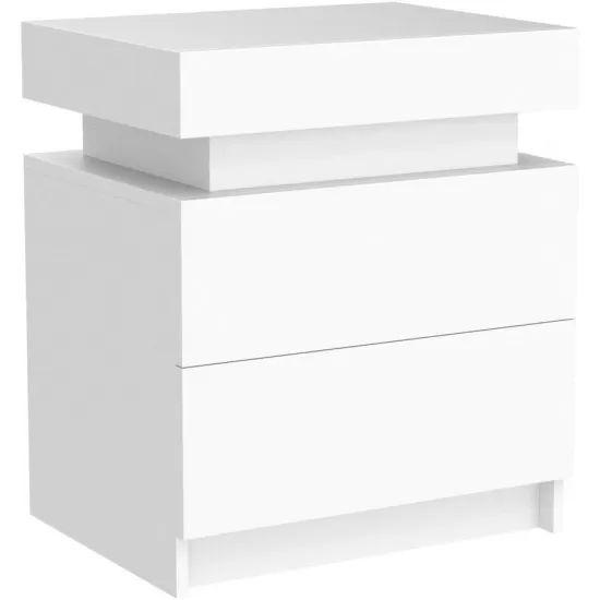 Modern white Nightstand With 2 Storage Drawers,Led Lights, End Table For Bedroom Furniture Modern white Nightstand With 2 Storage Drawers,Led Lights, End Table For Bedroom Furniture