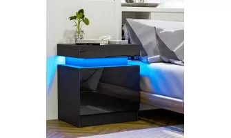 Modern Black LED Nightstand: Stylish and Functional Bedside Table for Your Bedroom