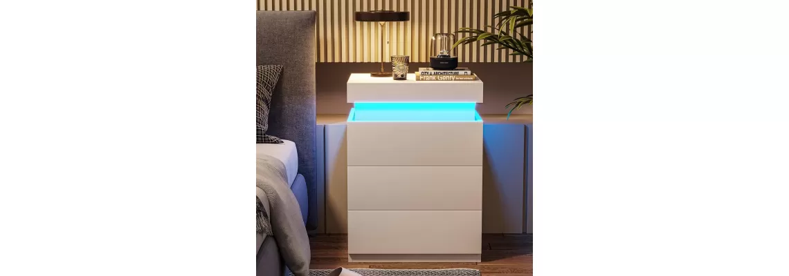 Modern Multi-Colour LED Nightstand with 3 Drawers for Bedroom and Living Room
