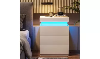 Modern Multi-Colour LED Nightstand with 3 Drawers for Bedroom and Living Room