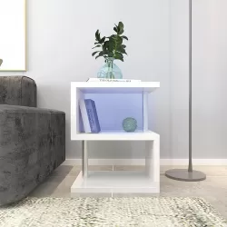 3 Tier S-Shaped End Table,High Gloss Side Table With Open Storage Shelf And USB Power Supply,White LED Coffee Table for Living Room,Bedroom. 3 Tier S-Shaped End Table,High Gloss Side Table With Open Storage Shelf And USB Power Supply,White LED Coffee Table for Living Room,Bedroom.