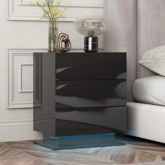 Nightstand with 3 Storage Drawers,Led Lights, End Table for Bedroom Furniture Nightstand with 3 Storage Drawers,Led Lights, End Table for Bedroom Furniture