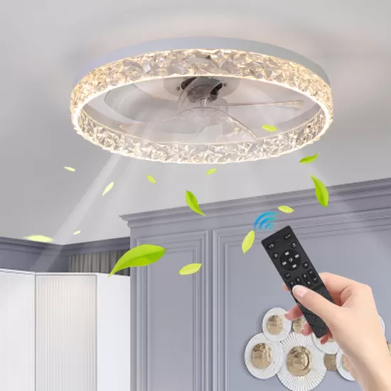 Modern Acrylic Ceiling Fan Light with Remote Control, Dimmable LED Chandelier, 6-Speed Adjustable, Quiet Motor, Flush Mount Design for Living Room, Bedroom, Dining Room Modern Acrylic Ceiling Fan Light with Remote Control, Dimmable LED Chandelier, 6-Speed Adjustable, Quiet Motor, Flush Mount Design for Living Room, Bedroom, Dining Room