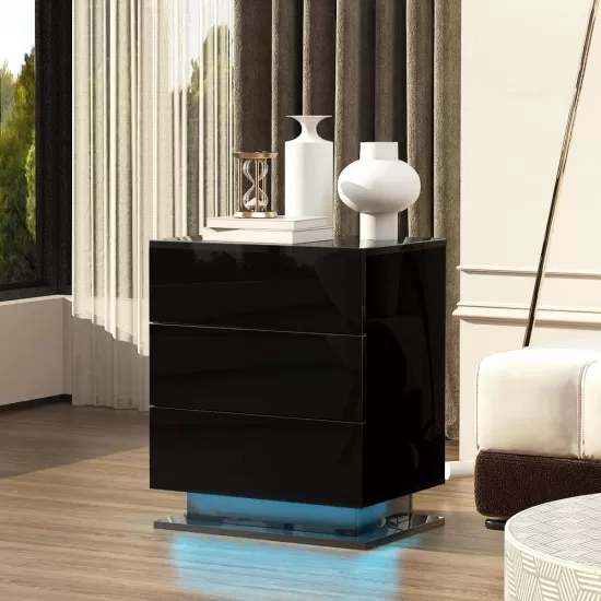 Nightstand with 3 Storage Drawers,Led Lights, End Table for Bedroom Furniture Nightstand with 3 Storage Drawers,Led Lights, End Table for Bedroom Furniture