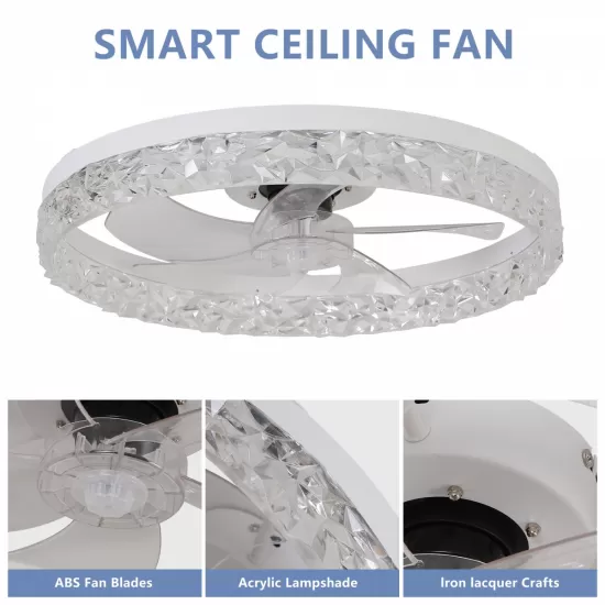 Modern Acrylic Ceiling Fan Light with Remote Control, Dimmable LED Chandelier, 6-Speed Adjustable, Quiet Motor, Flush Mount Design for Living Room, Bedroom, Dining Room Modern Acrylic Ceiling Fan Light with Remote Control, Dimmable LED Chandelier, 6-Speed Adjustable, Quiet Motor, Flush Mount Design for Living Room, Bedroom, Dining Room