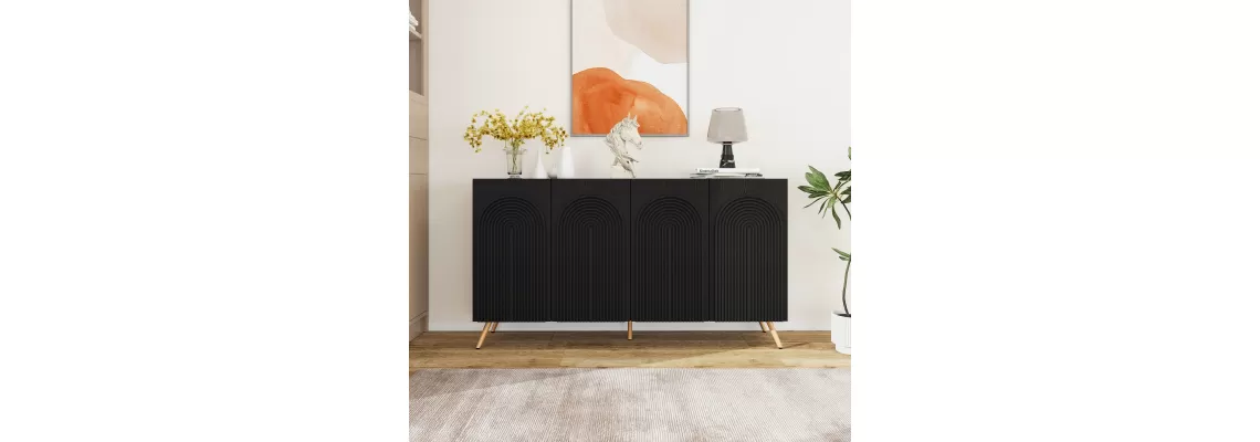 Modern 4-Door Sideboard with 3D Carved Design for Stylish Living Spaces Modern 4-Door Sideboard with 3D Carved Design for Stylish Living Spaces