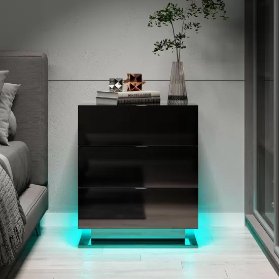 Nightstand with 3 Storage Drawers,Led Lights, End Table for Bedroom Furniture Nightstand with 3 Storage Drawers,Led Lights, End Table for Bedroom Furniture