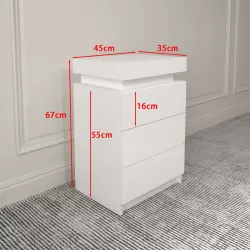 LED White Nightstand With 3 Drawers, Modern Multi-Colour LED Night Table Bedside Tables for Bedroom, Living Room LED White Nightstand With 3 Drawers, Modern Multi-Colour LED Night Table Bedside Tables for Bedroom, Living Room