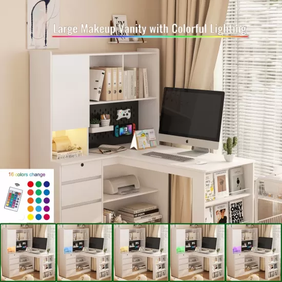 L Shaped Desk with Charger,Computer Desk with Drawers,Bookshelf & Hutchwith LED Light,Modern Corner Desk,Home Office Desk,L-Shaped Study Table Writing Desk,Corner Gaming Computer Desk with Storage L Shaped Desk with Charger,Computer Desk with Drawers,Bookshelf & Hutchwith LED Light,Modern Corner Desk,Home Office Desk,L-Shaped Study Table Writing Desk,Corner Gaming Computer Desk with Storage