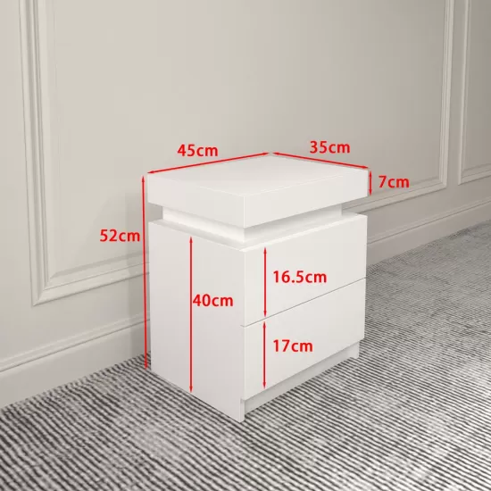 Modern white Nightstand With 2 Storage Drawers,Led Lights, End Table For Bedroom Furniture Modern white Nightstand With 2 Storage Drawers,Led Lights, End Table For Bedroom Furniture