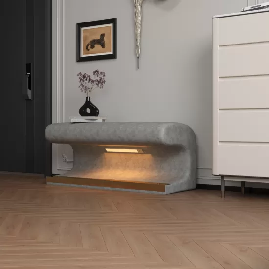 Entryway Bench Leather Upholstered Ottoman with LED sensor light for living room ,bedroom,end of bed Entryway Bench Leather Upholstered Ottoman with LED sensor light for living room ,bedroom,end of bed
